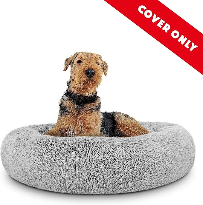 The Dog's Bed Replacement Cover Only for The Dog’s Bed Sound Sleep Donut Dog Bed Spare Cover, Large Silver Grey Fur, Veterinary Approved
