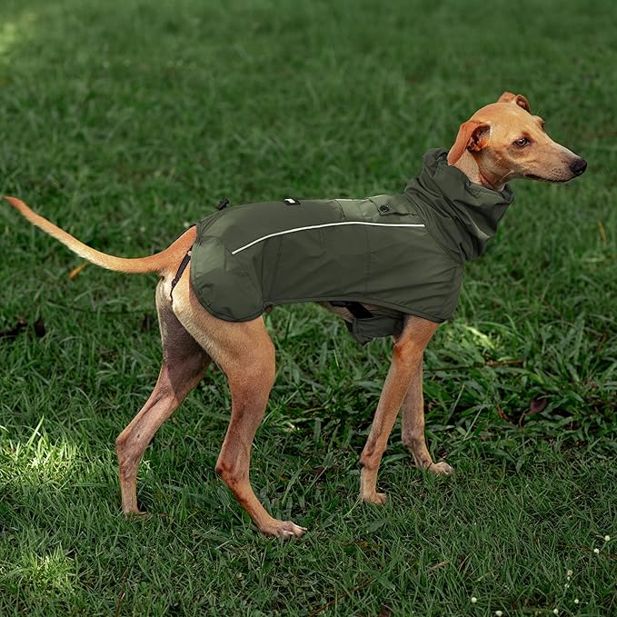 Tuff Pupper Waterproof Dog Raincoat | Full-Body Windproof Rain Jacket for Dogs | Reflective Strips | Breathable Mesh Lining | Adjustable Fit | Leash Port | Small Medium Large XL XXL Dogs (Olive, XS)