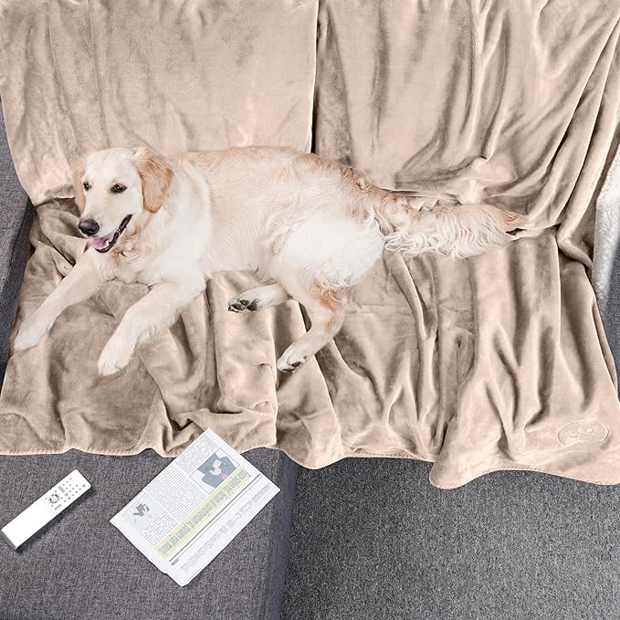 PETMAKER Dog Blanket - 80x100in Reversible Sherpa Blanket - Throw Blankets for Bed, Couch, Crate, or Car - Machine Washable Puppy Essentials (Tan)