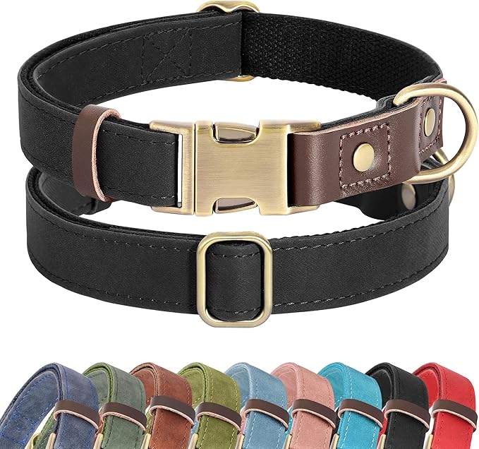 Didog Soft PU Leather Dog Collar for Large Dogs,Classic Adjustable Wide Dog Collars with Quick Release Metal Buckle,Easy Clean and Comfortable with Nylon Lining,Black,XL Neck 17-26", Width 1¼''