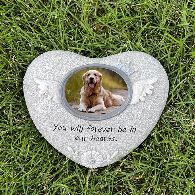 Pet Memorial Stones for Dog or Cats,Loss of Dog Sympathy Gift Indoor Display,Pet Grave Markers Dog Bereavement Gifts Outdoor Tombstone Heart Shaped Carve "You will forever be in our heart"