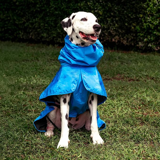 Tuff Pupper Waterproof Dog Raincoat | Full-Body Windproof Rain Jacket for Dogs | Reflective Strips | Breathable Mesh Lining | Adjustable Fit | Leash Port | Small Medium Large XL XXL Dogs (Blue, L)