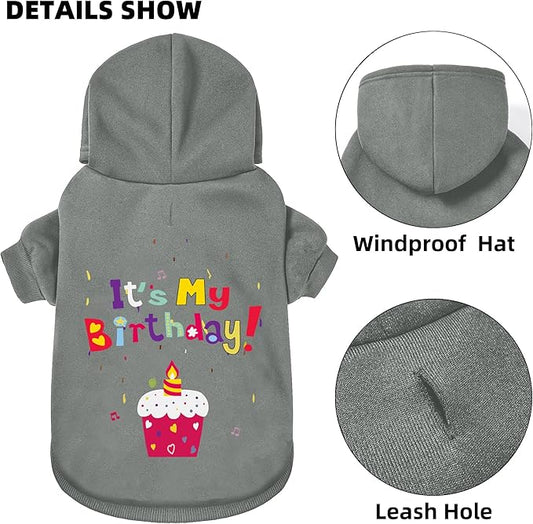 GreenJoy Dog Sweater Dog Hoodie Cold Weather Coat Hooded Sweatshirt for Puppies,Cats, Small Medium Large Dogs (Grey(It's My Birthday), XX-Large)