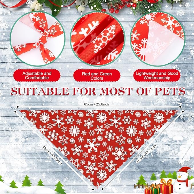 50 Pcs Red and White Snowflake Bandanas Bulk for Christmas Dog Xmas Kerchief Set Bibs Dog Triangle Scarf for Small Medium Large Doggie Costume Decoration