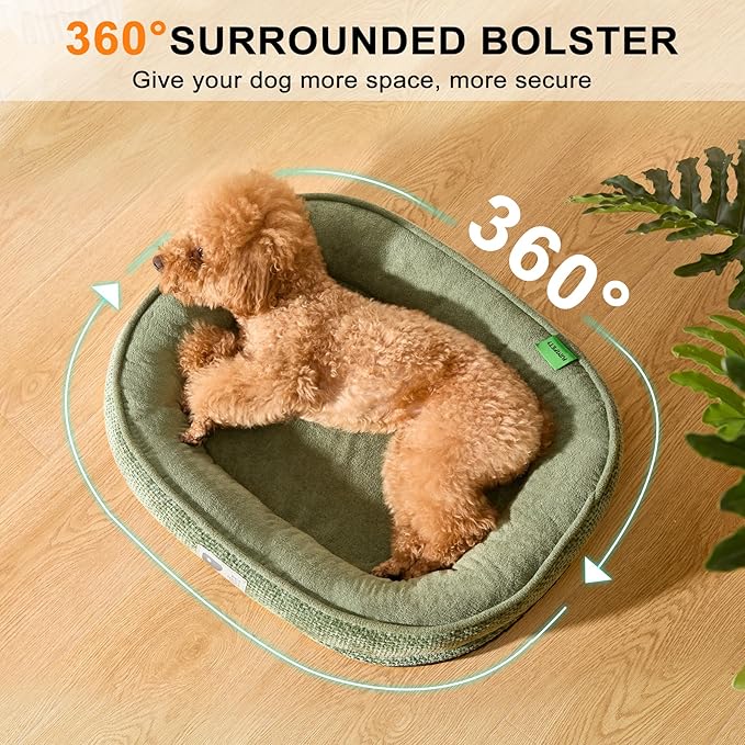 Dog Bed Medium Size Dog,Orthopedic Bed with Removable Cover&Non-Slip Bottom Couch Bed with Four-Sided Bolster Green M