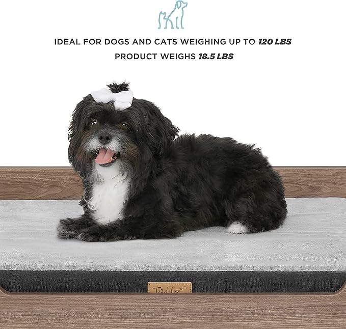 Milo Wooden Dog Bed, Plush Mattress Comforts The Pets with Bone Diseases, Water Resistant, Greenguard Gold Certified, Mattress, Non - Toxic Pet Proof Paint, Walnut