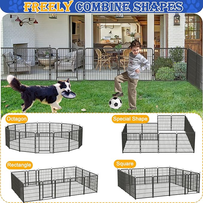 Dog Playpen Outdoor,Portable 16 Panels 40" Height Dog Fence with Anti-Rust Paint Finish for Large/Medium/Small Dogs,Pet Playpen for Yard,Camping,32in*40in*16panel