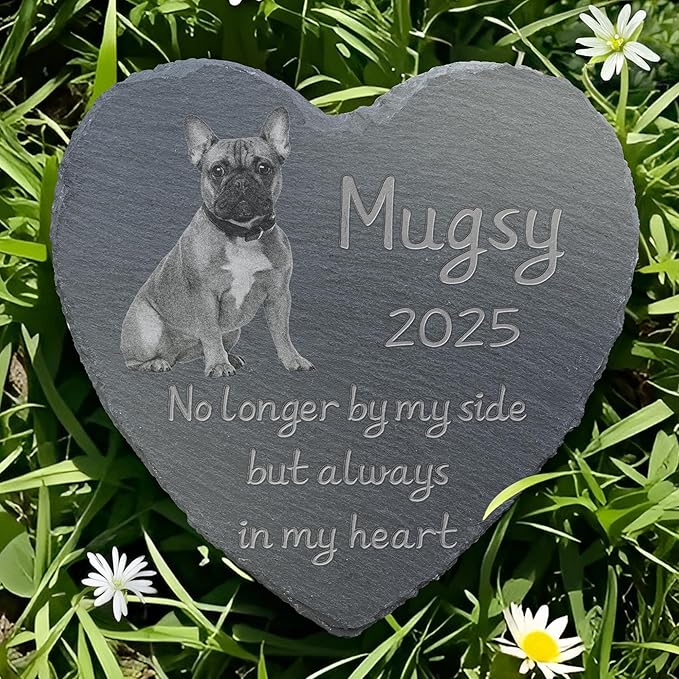 Pet Memorial Stone with Photo, Dog Memorial Gifts for Loss of Dog, Personalized Pet Memorial Gifts, Pet Loss Gift - Always in My Heart（Heart）