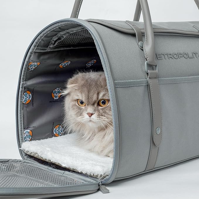 Soft-Sided Pet Carrier for Cats and Small Dogs – Stylish, Airline-Approved Travel Bag with Mesh Ventilation, Collapsible, Removable Pad and Safety Leash, Fits up to 16 lb