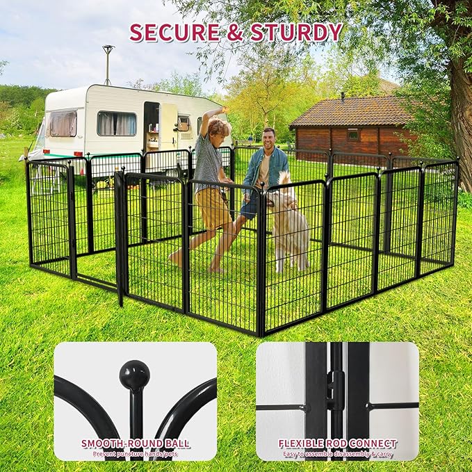 Dog Playpen Outdoor, 40 inch 32 Panels Dog Fence with Extra Wide Gate No-Tripped Pet Playpen Rustproof Dog Pen Indoor Puppy Playpen for Temporary Containment Portable Pet Fence for RV Camping