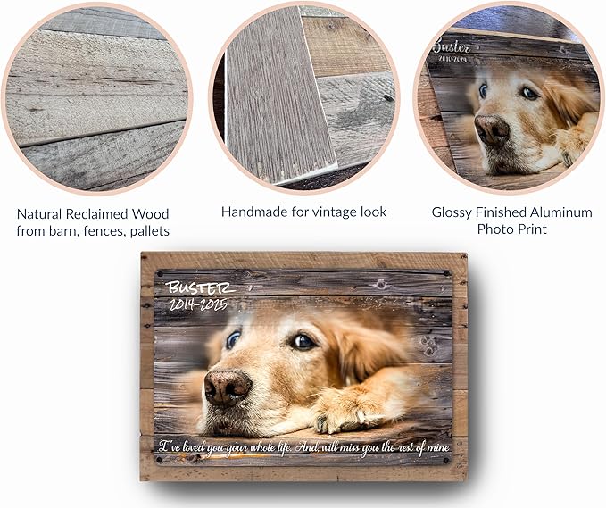 MUNDAZE Custom Pet Portrait Memorial Gift – Personalized With Dog or Cat Name and Quote, Metal Print on Rustic Wood Frame – Sympathy Gift for Loss of Pet – Custom Name – Made & Shipped in USA
