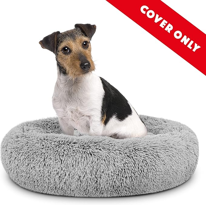 The Dog's Bed Replacement Cover Only for The Dog’s Bed Sound Sleep Donut Dog Bed Spare Cover, Medium Silver Grey Fur, Veterinary Approved