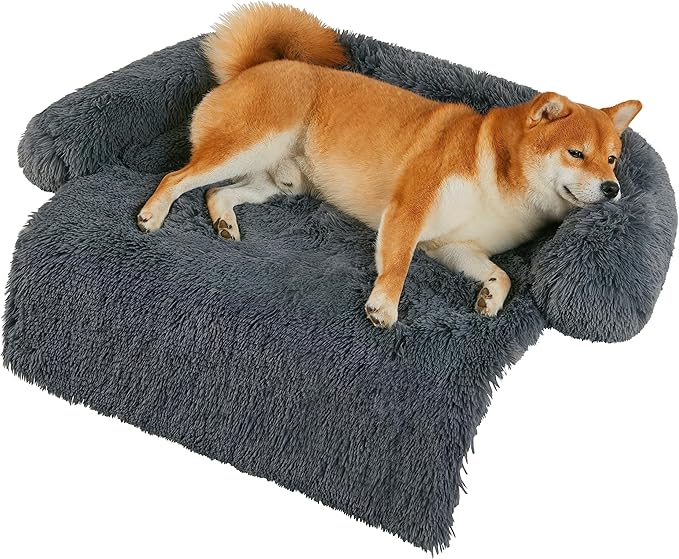 Codi Calming Dog Bed for Couch – Anti-Anxiety Sofa Protector Mat for Medium Dogs, 35''x31''x5'', Machine Washable, Fluffy & Cozy with Non-Slip Bottom, Dark Grey