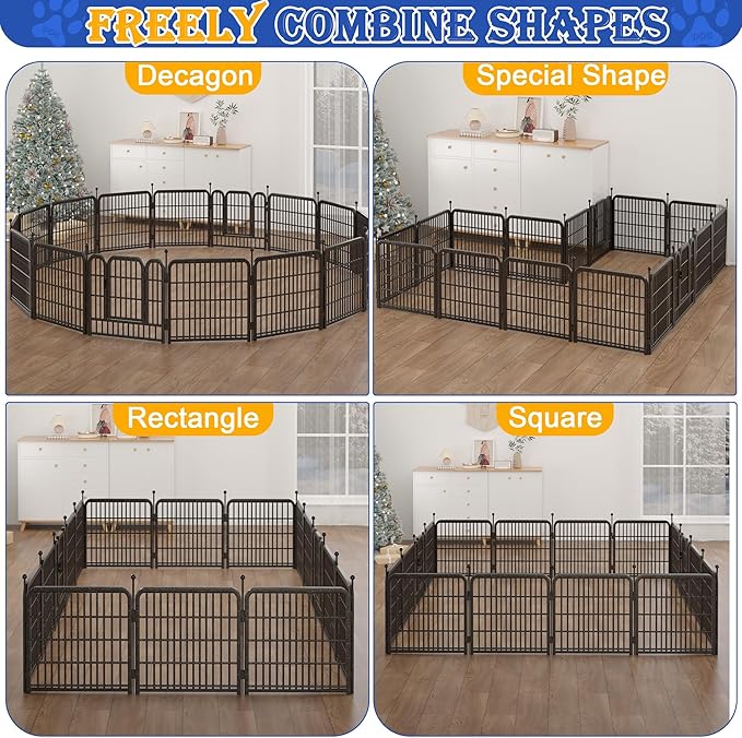 Dog Playpen Outdoor/Indoor,24" Height 16 Panels Dog Fence,Dog Pen with Anti-Rust Coating for Medium/Small Dogs, Puppy, Portable Pet Playpen for Yard, RV, Camping