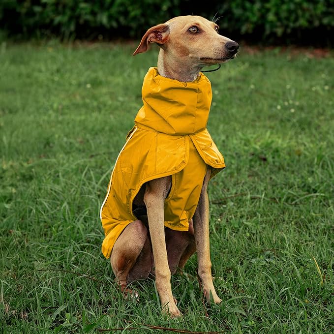Tuff Pupper Waterproof Dog Raincoat | Full-Body Windproof Rain Jacket for Dogs | Reflective Strips | Breathable Mesh Lining | Adjustable Fit | Leash Port | Small Medium Large XL XXL Dogs (Yellow, XS)