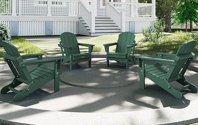 SERWALL Foldable Adirondack Chair Set of 4 for Patio Garden Outdoors Fire Pit Chairs-Green
