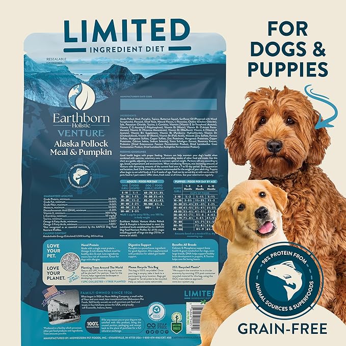 Earthborn Holistic Venture Alaska Pollock Meal & Pumpkin 25 lb. Limited Ingredient Grain-Free Dry Dog Food