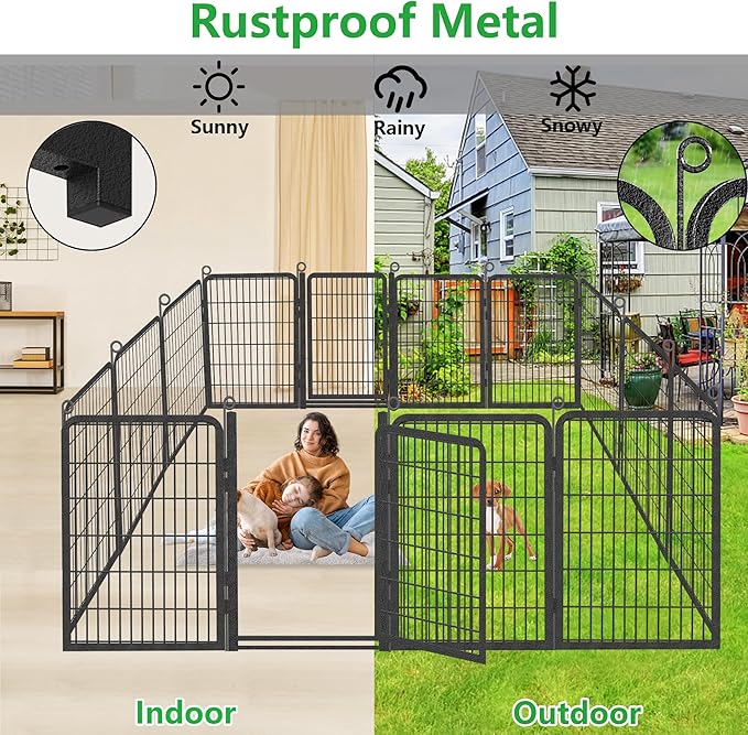 Dog Playpen Outdoor, 40" Height 20 Panels Pet Fence with Low Threshold Full Gate, Large Dog Fence Outdoor for Yard, Heavy Duty Pet Playpen Metal Play Pen Fence for RV Camping
