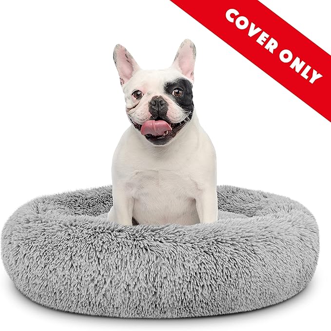 The Dog's Bed Replacement Cover Only for The Dog’s Bed Sound Sleep Donut Dog Bed Spare Cover, Medium Silver Grey Fur, Veterinary Approved