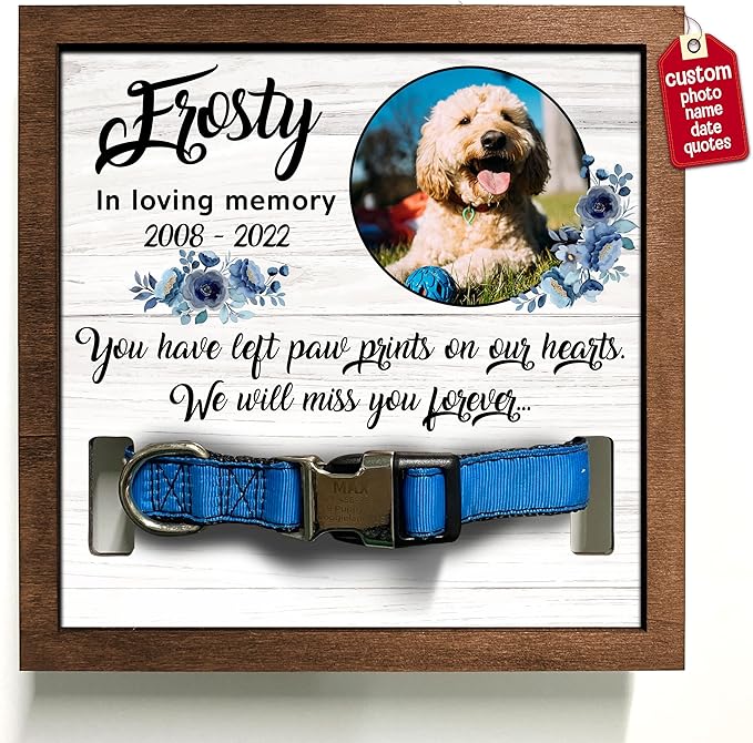 Personalized Dogs Picture Frame Dogs Collar Keepsake Bereavement Gift Pet Picture Frame Cat Heaven Sympathy Gifts for Christmas Memorial Plaques Pet Loss