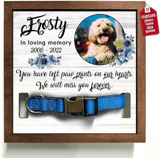 Personalized Dogs Picture Frame Dogs Collar Keepsake Bereavement Gift Pet Picture Frame Cat Heaven Sympathy Gifts for Christmas Memorial Plaques Pet Loss
