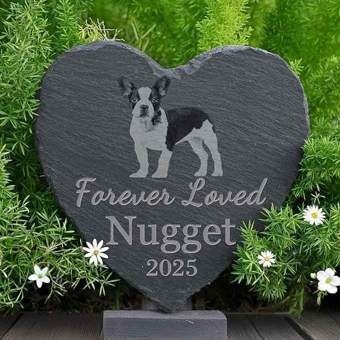 Pet Memorial Stone with Photo, Dog Memorial Gifts for Loss of Dog, Personalized Pet Memorial Gifts, Pet Loss Gift - Forever Loved（Heart）