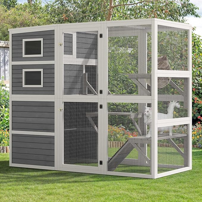 YITAHOME Large Cat Catio 4 Tiers Outdoor Cat Enclosures for Indoor Cats 77.9" Walk in Cats Cage with Weatherproof Roof, 3 Resting Rooms, Scratcher Ramp & Space Capsule Bed, 5 Windows