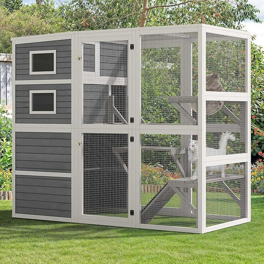 YITAHOME Large Cat Catio 4 Tiers Outdoor Cat Enclosures for Indoor Cats 77.9" Walk in Cats Cage with Weatherproof Roof, 3 Resting Rooms, Scratcher Ramp & Space Capsule Bed, 5 Windows