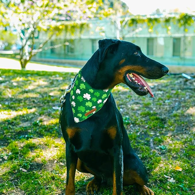 Realeaf St. Patrick's Day Dog Bandanas 2 Pack, Triangle Reversible Pet Scarf for Boys and Girls, Premium Durable Fabric, Holiday Bandana for Medium and Large Dogs (Large)