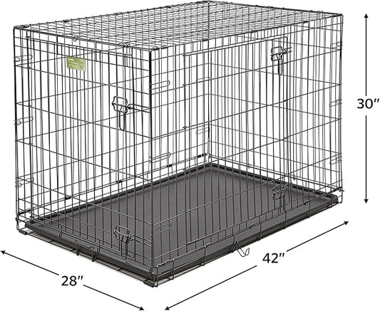 MidWest Homes for Pets Double Door iCrate Starter Kit, 42-inch Dog Crate Bundle for Large Dogs, Includes Cage, Pet Bed, 2 Bowls and Privacy Cover