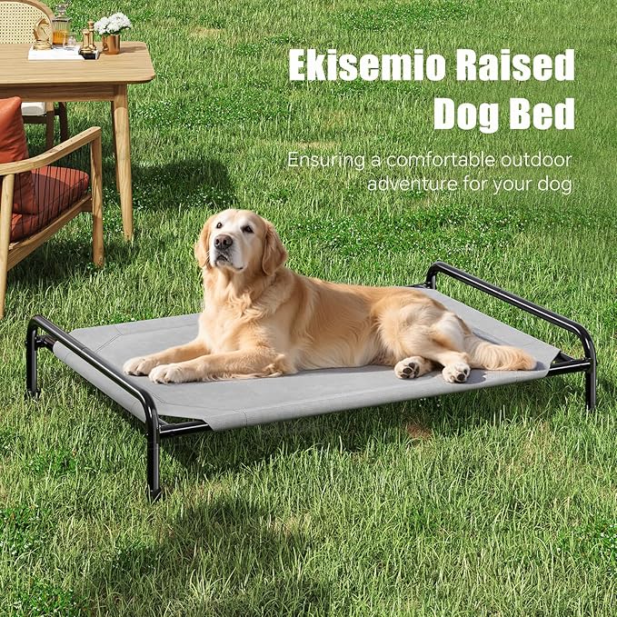 Dog Beds Large Sized Dog, Elevated Dogs Bed for Large Dogs, Portable Cooling Pet Cot with Breathable & Waterproof Mesh, Indoor & Outdoor Raised Pet Hammock Bed, Grey