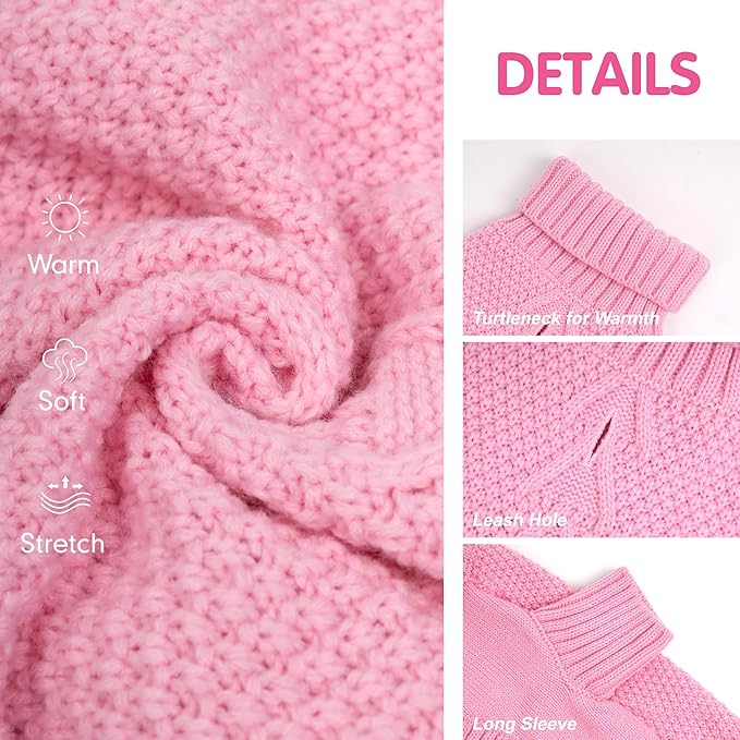 cyeollo Dog Sweater Knitwear Turtleneck Soft Knitwear Pullover Sweaters with Long Sleeves Warm Dog Clothes for Large Dogs,Pink, XXXL