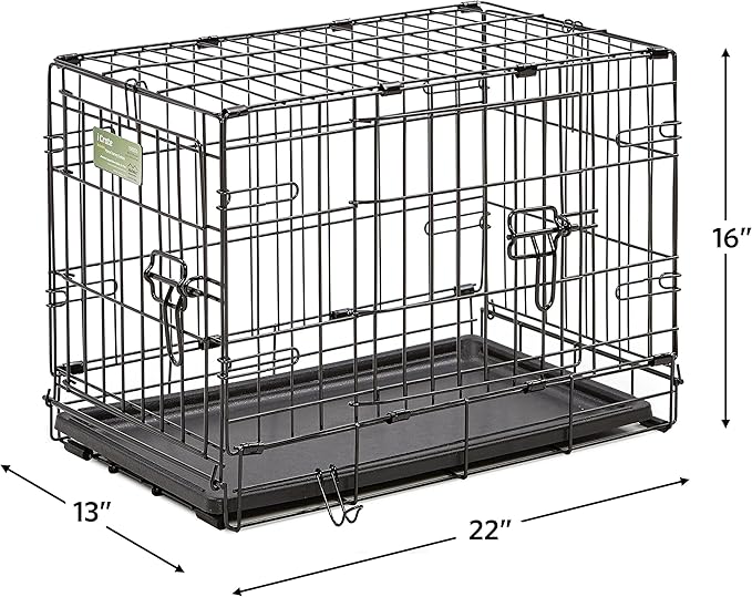 MidWest Homes for Pets XS Double Door iCrate Starter Kit, 22-inch Dog Crate Bundle for Extra-Small Dogs, Includes Cage, Pet Bed, 2 Bowls and Privacy Cover