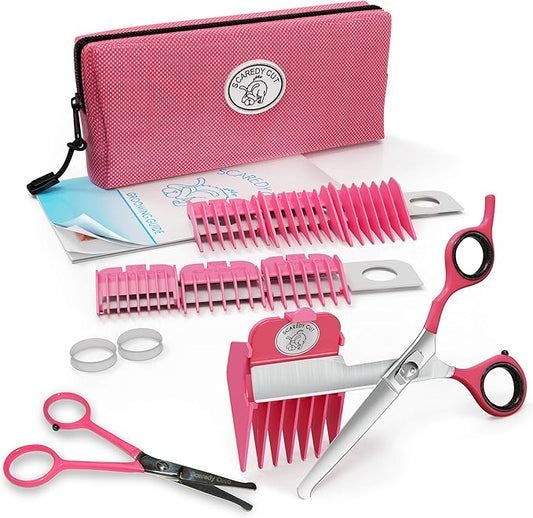 SCAREDY CUT NO Buzz Dog Clippers, Tiny Trim Safety Scissor. A Silent Low Noise Pet Grooming Clipper, Right Handed Pink