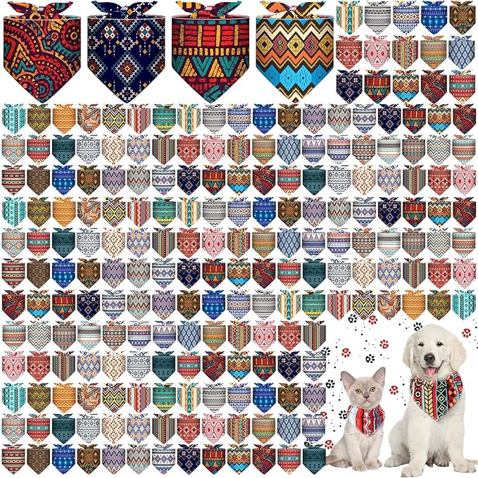 Amylove 120 Pcs Christmas Dog Bandanas Bulk Thanksgiving Day Holiday Triangle Dog Pack Puppy Kerchief Bandana Adjustable Pet Scarf for Pet Cat Costume Accessories Decor(Geometry)