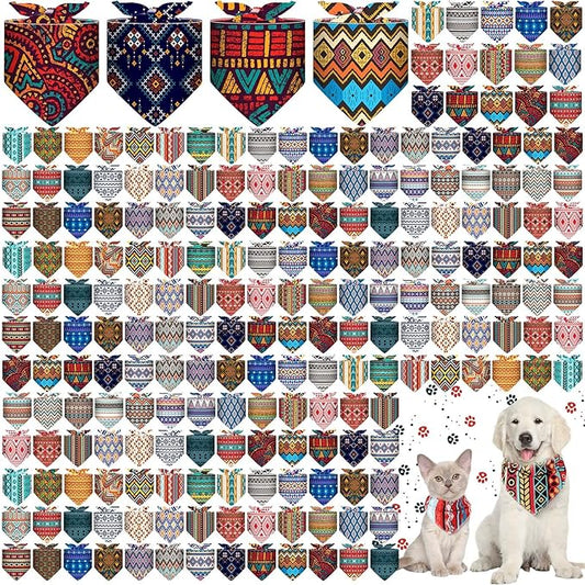Amylove 120 Pcs Christmas Dog Bandanas Bulk Thanksgiving Day Holiday Triangle Dog Pack Puppy Kerchief Bandana Adjustable Pet Scarf for Pet Cat Costume Accessories Decor(Geometry)