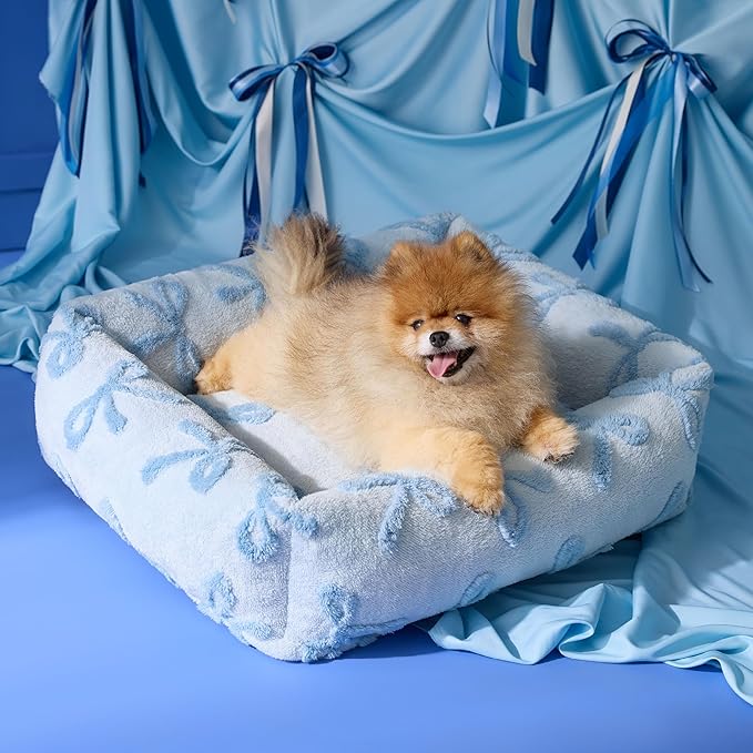 LE SURE Cute Dog Bed for Small Dogs - Washable Puppy Beds,Cozy Rectangle Orthopedic Pet Sofa with Jacquard Shaggy Plush & Anti Slip Bottom,25x21x7inches