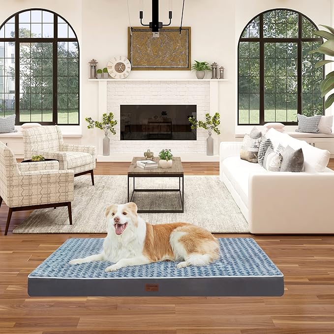 Orthopedic Dog Bed Mat of Thick Egg Foam with Washable Cover for Large Dogs