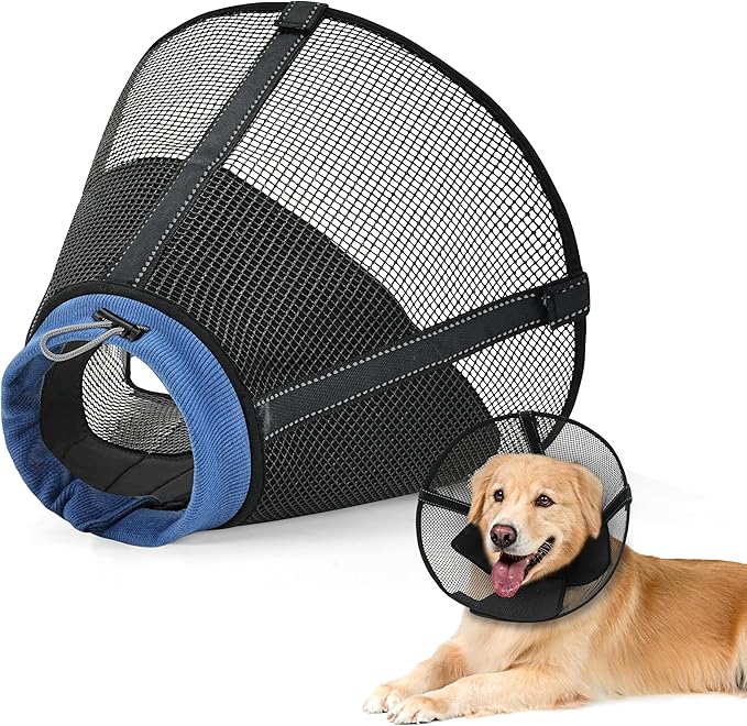 Dog Cone Collar to Stop Licking: Soft Mesh Recovery Collar After Surgery with Detachable Pad, Elizabeth Cone Alternative for Large Medium, Small Dogs, Normal Eating and Drinking (XL,Black and Blue)