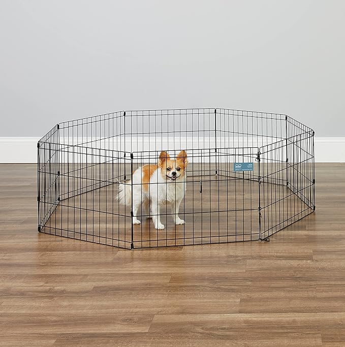 MidWest Homes for Pets Folding Metal Puppy/Dog Exercise Pen, Indoor/Outdoor Playpen with No Door, Provides 16 Sq Feet of Play Space, 18-Inches Tall, Black E-Coated