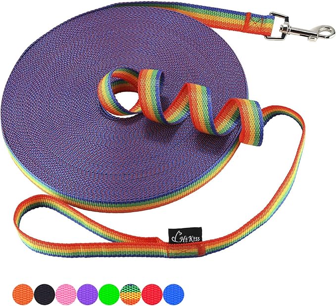 Hi Kiss Dog/Puppy Obedience Recall Training Agility Lead - 15ft 20ft 30ft 50ft 100ft Training Leash - Great for Training, Play, Camping, or Backyard (30 Feet, Rainbow)