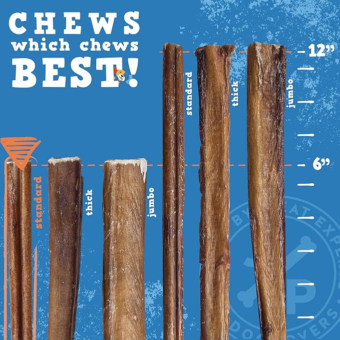 Jack&Pup 6 Inch Standard Bully Sticks for Small and Medium Dogs (25 Pack) Single Ingredient Dog Chew Bully Stick