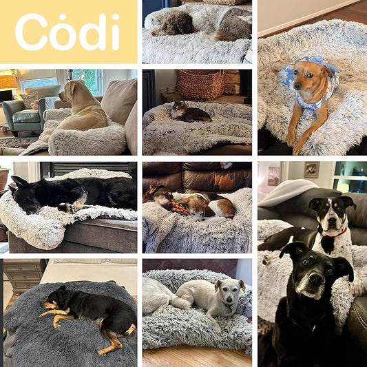 Codi Calming Dog Bed for Couch – Anti-Anxiety Sofa Protector Mat for Medium Dogs, 35''x31''x5'', Machine Washable, Fluffy & Cozy with Non-Slip Bottom, Dark Grey