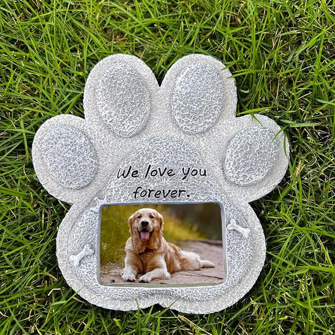 Pet Memorial Stones for Dogs,Loss of Dog Sympathy Gift Indoor Display,Pet Grave Markers Dog Bereavement Gifts Outdoor Tombstone Paw Shaped Carve We Love You Forever