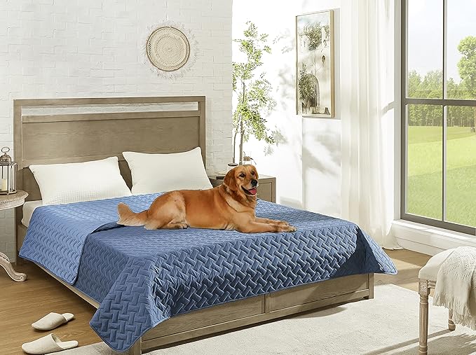 gogobunny 100% Double Sided Waterproof Dog Blanket Soft Pet Bed Cover Reversible Protect Furniture Couch Sofa Car for Puppy Cat Kids (Dark Blue/Light Blue, 68x82 Inch (Pack of 1))
