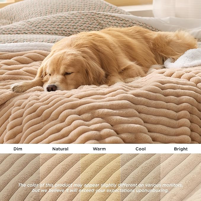 Bedsure Waterproof Dog Blankets for Small Dogs - Soft Puppy Cat Blanket Corduroy Fleece Washable, Cozy Calming Reversible Furniture Protection for Pet Kitten Doggy,25"x35", Tuscan Beige