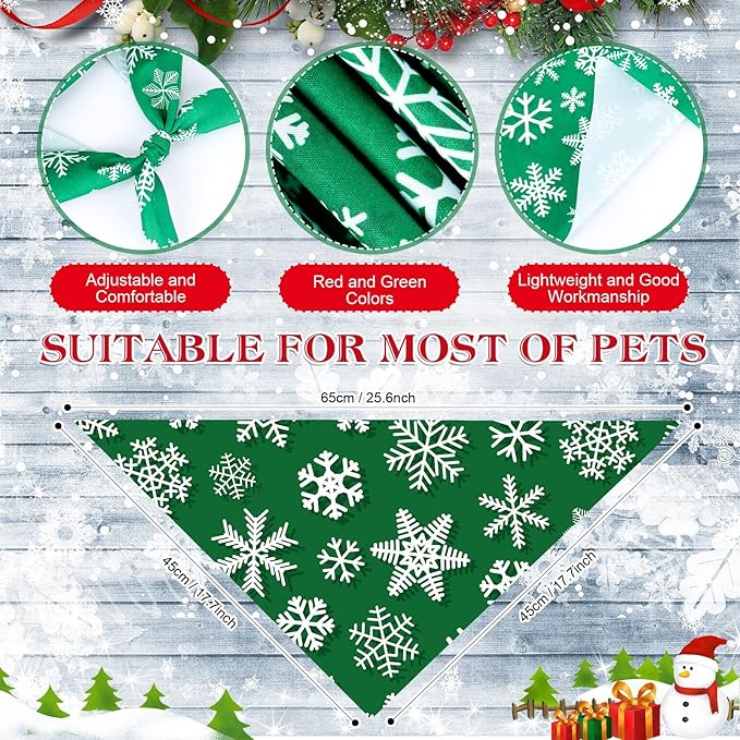 50 Pcs Red and Green Snowflake Bandanas for Dogs Christmas Dog Bandanas Bulk Xmas Kerchief Set Bibs Triangle Scarf for Small Medium Large Doggie Costume Decoration