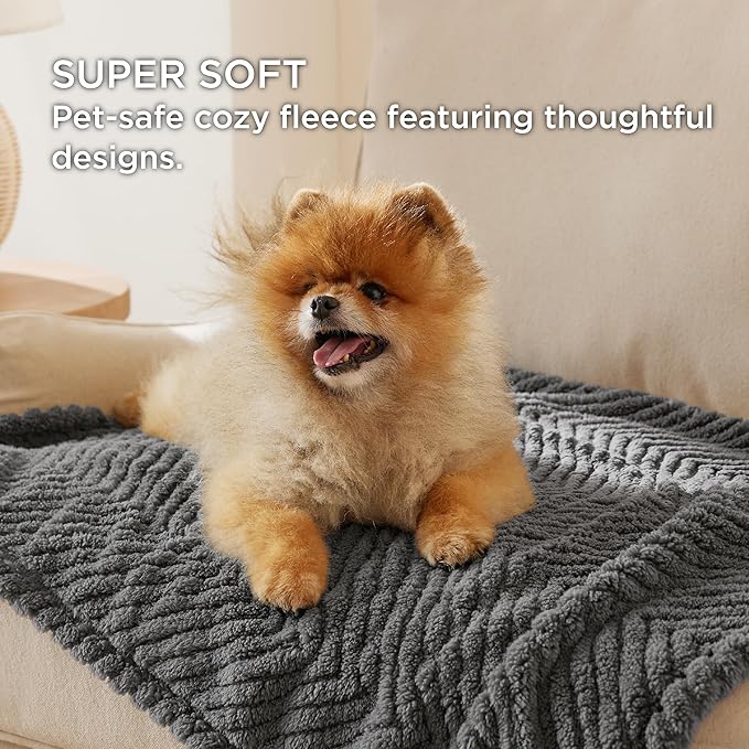 Bedsure Dog Blanket for Medium Dogs Washable - Fluffy Fuzzy Puppy Cat Blanket with Premium 300GSM Coral Fleece Soft for Pet Kitten Doggy, Grey, 30x40IN