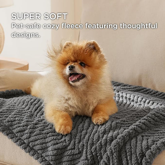 Bedsure Dog Blanket for Medium Dogs Washable - Fluffy Fuzzy Puppy Cat Blanket with Premium 300GSM Coral Fleece Soft for Pet Kitten Doggy, Grey, 30x40IN
