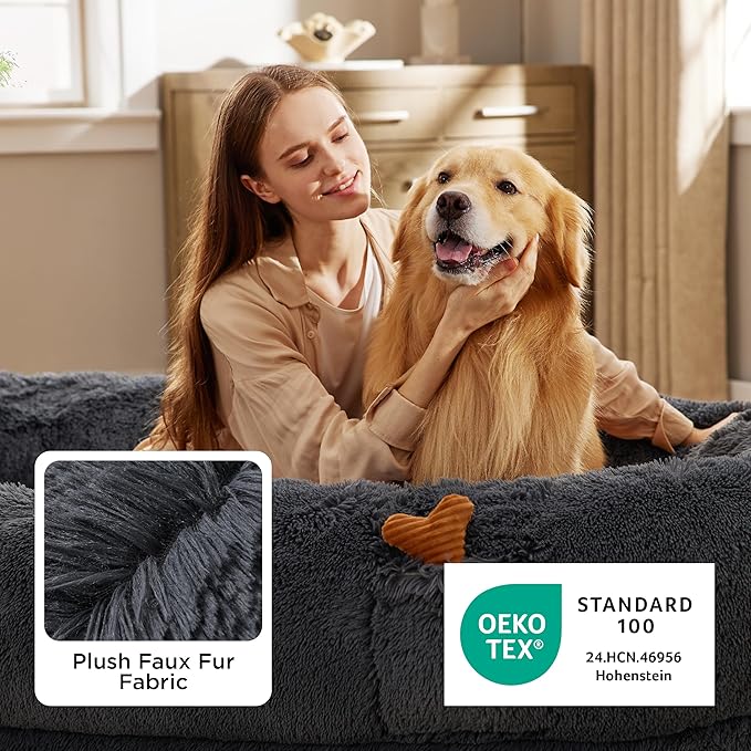 Bedsure Human Dog Bed, 71.0" x 44.0" x 12.0" Calming Giant Human Dog Bed for Adults People Fits Pet Families with Storage Pocket, Fluffy Faux Fur Orthopedic Pet Bean Bed, Dark Grey